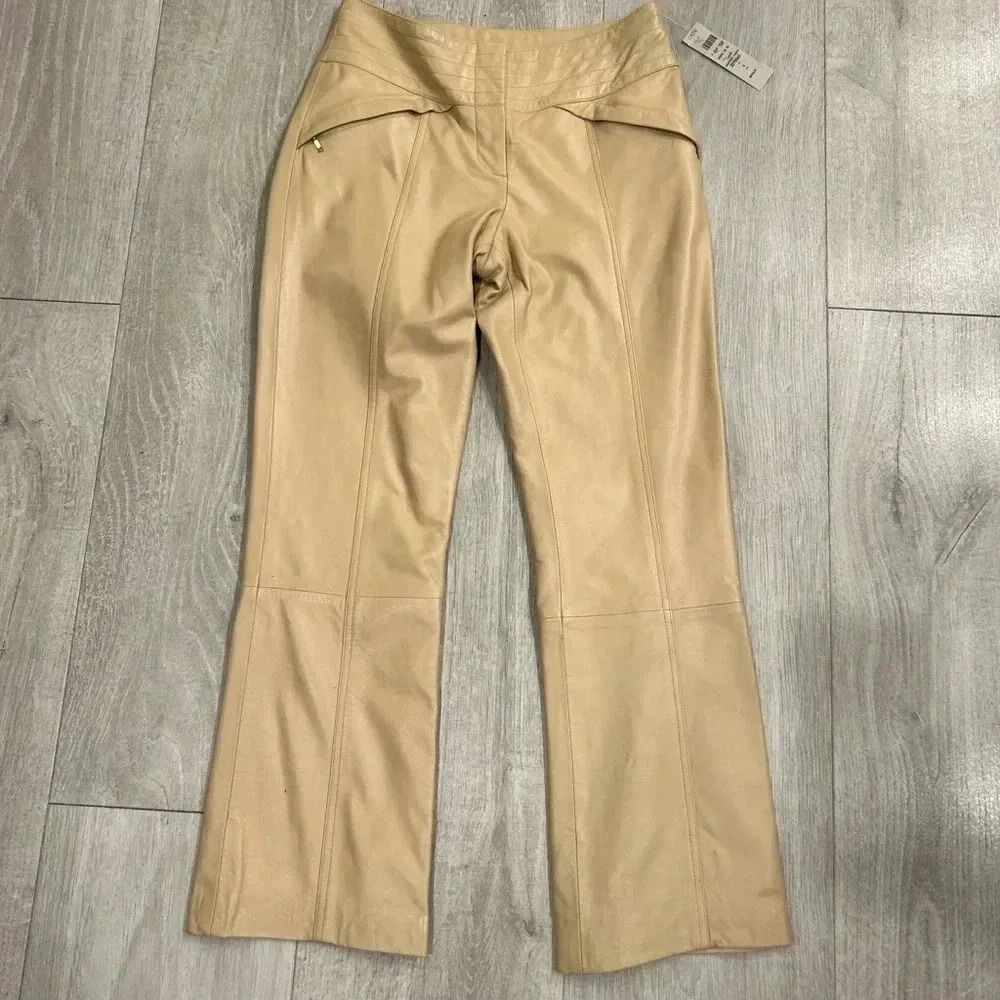 NWT Cache tan leather pants. Size 4.